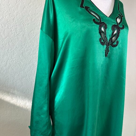 Vintage Victoria's Secret Emerald Green Black Embellished Caftan Night Gown M - Picture 3 of 12